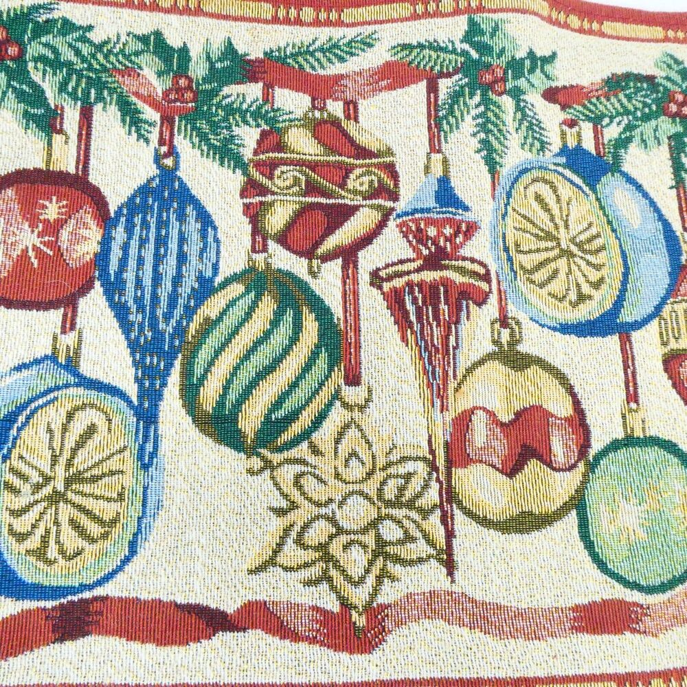 Tapestry‎ Christmas Table Runner Ornaments Garland 12in x 70in Some Stains